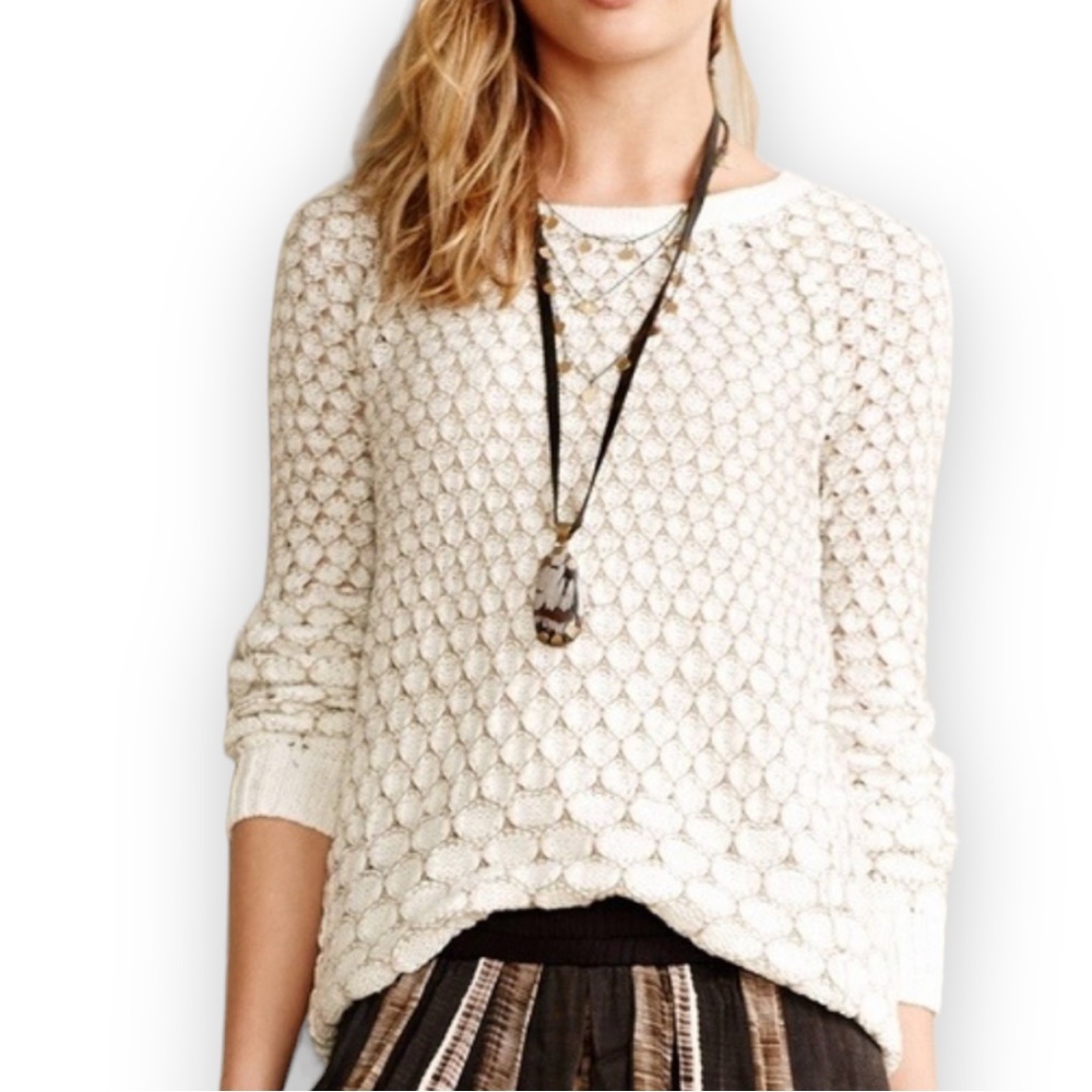 ANTHROPOLOGIE MOTH Honeycomb Crewneck Sweater Zip Back size M